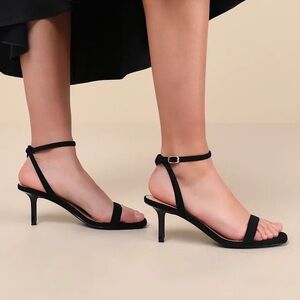 NWT Lulus Ensley Black Suede Kitten Heel Ankle Strap Sandals